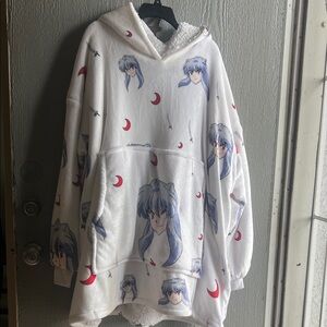 White and Blue Graphic Women Sweater